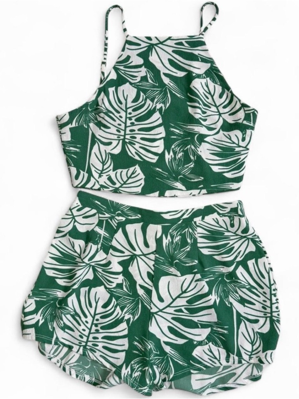 Show Me Your MuMu Green and White Tropical Leaf Two-Piece Set